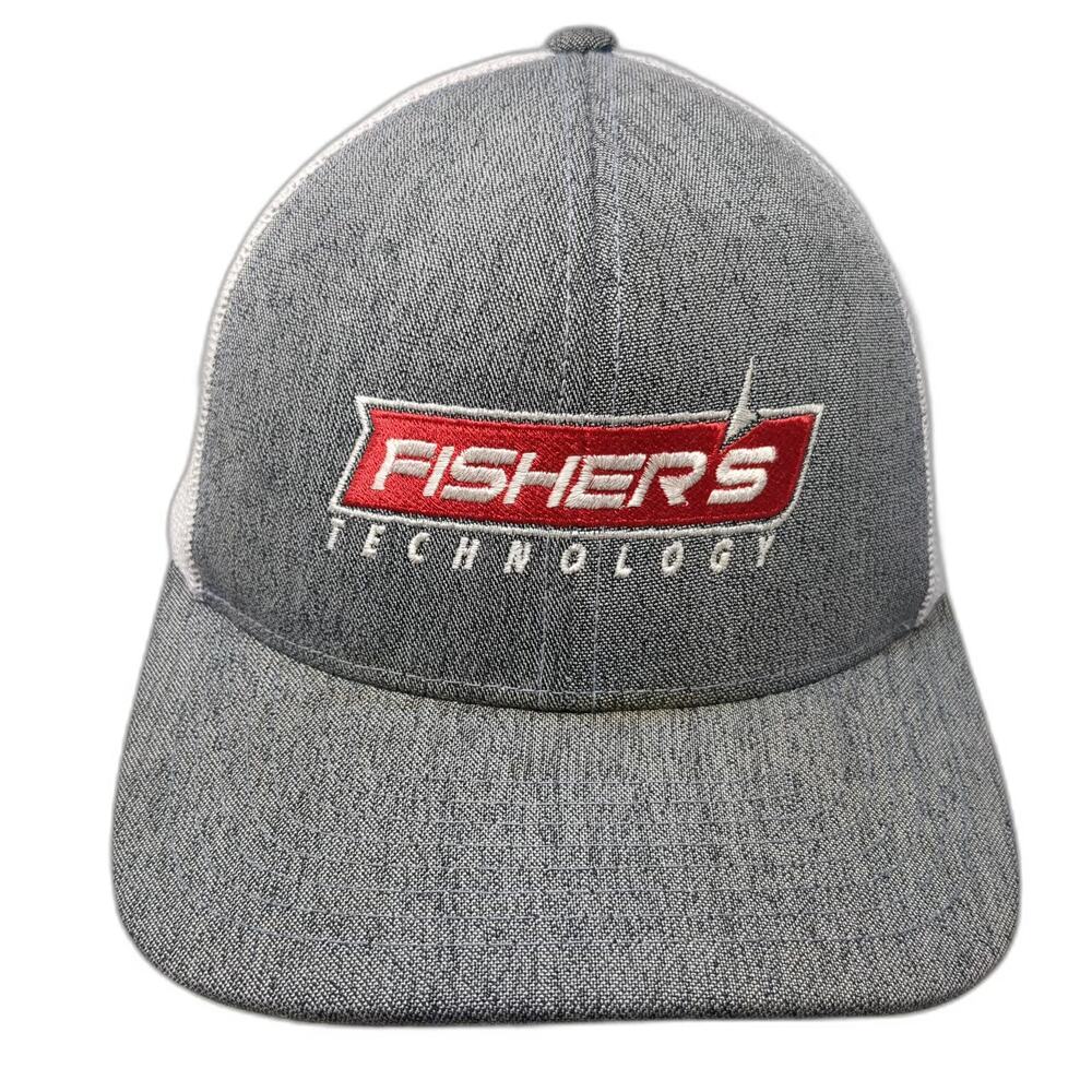Pacific Headwear Trucker Hat Gray White OSFM Fishers Technology Mesh Snapback